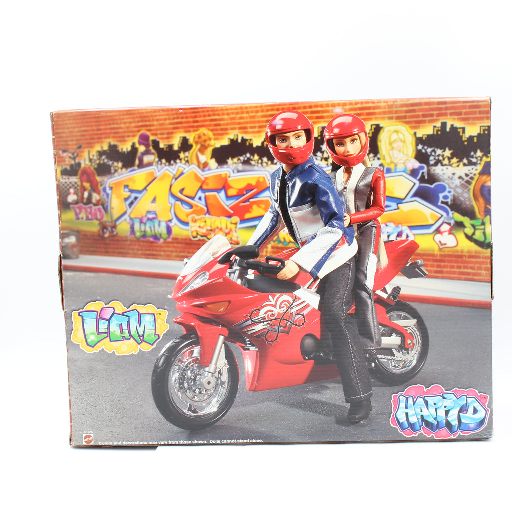 Barbie Flavas Bike Date Gift Set Motorcycle Liam & Happy D (2003)