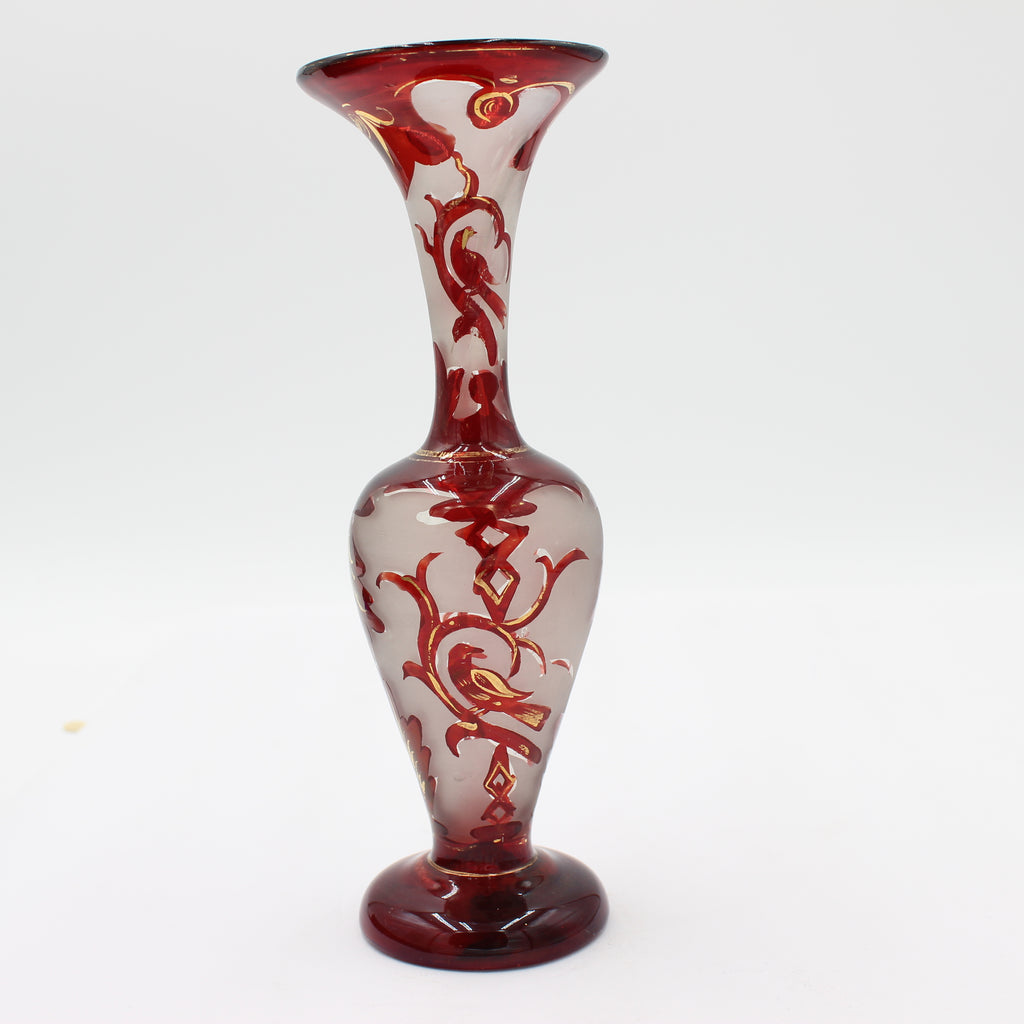 Bohemian Ruby Red Frosted Glass Bud Vase