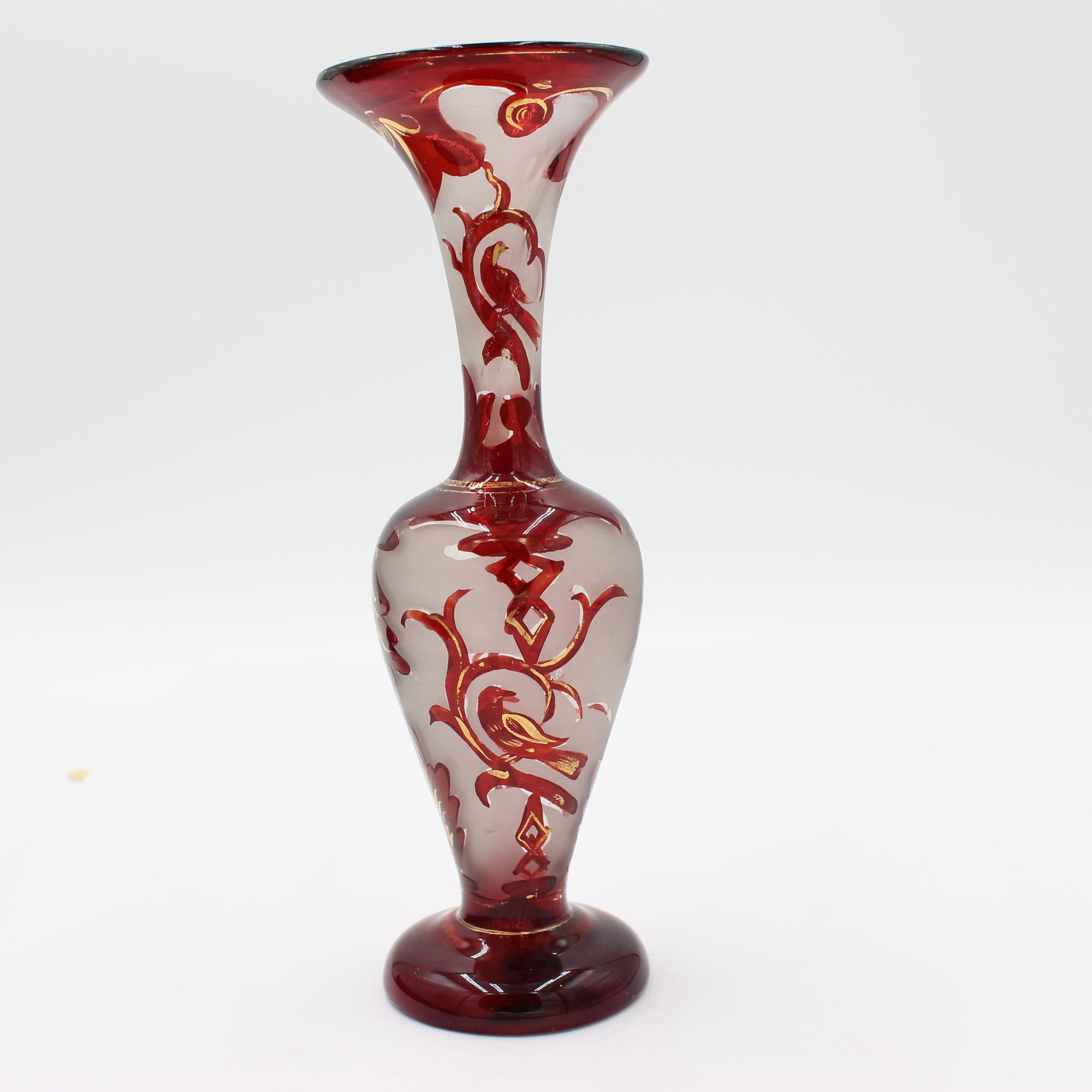 Bohemian Ruby Red Frosted Glass Bud Vase