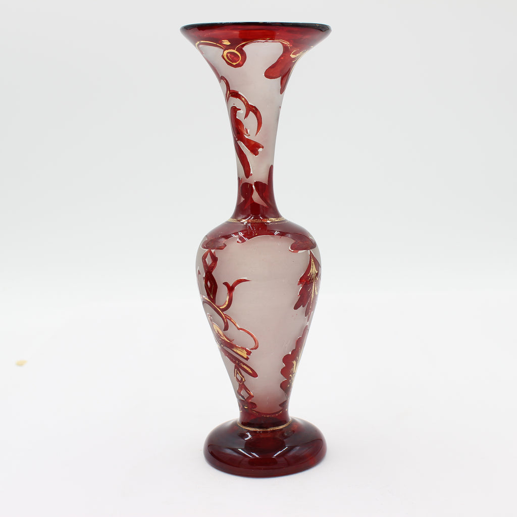 Bohemian Ruby Red Frosted Glass Bud Vase
