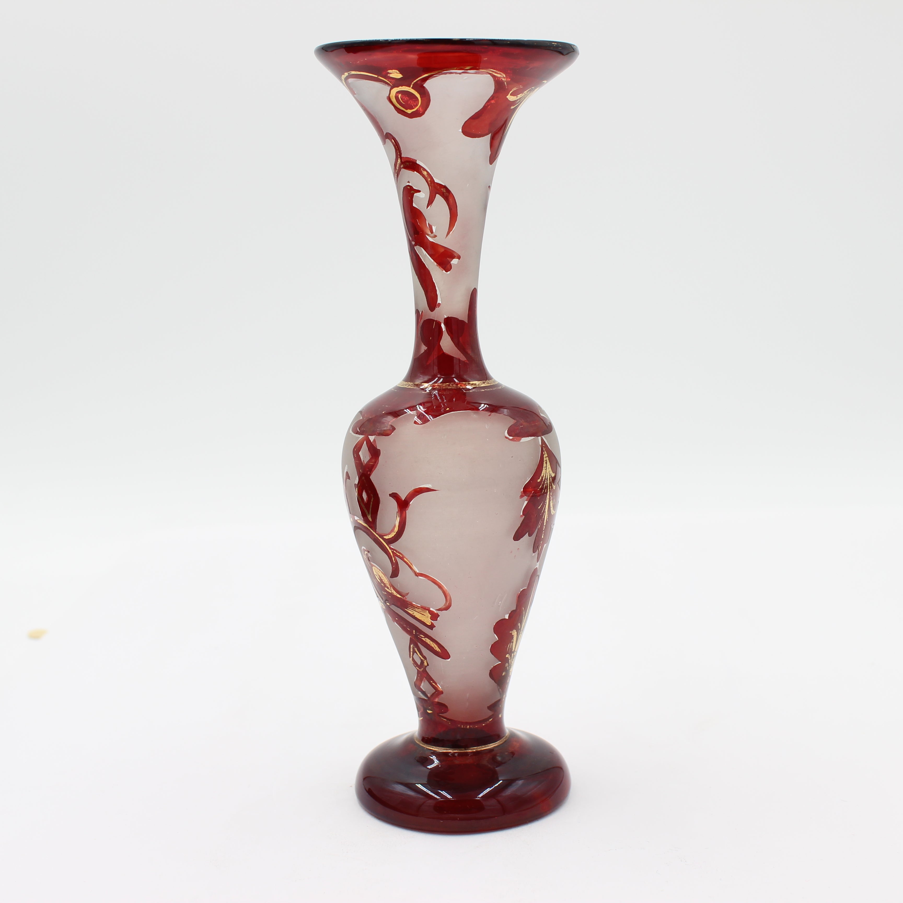 Bohemian Ruby Red Frosted Glass Bud Vase