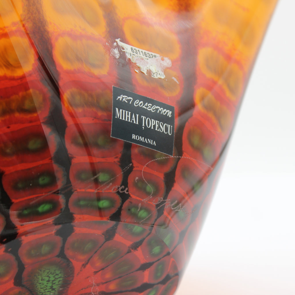 Mihai Topescu Glass Vase, Etched Signature